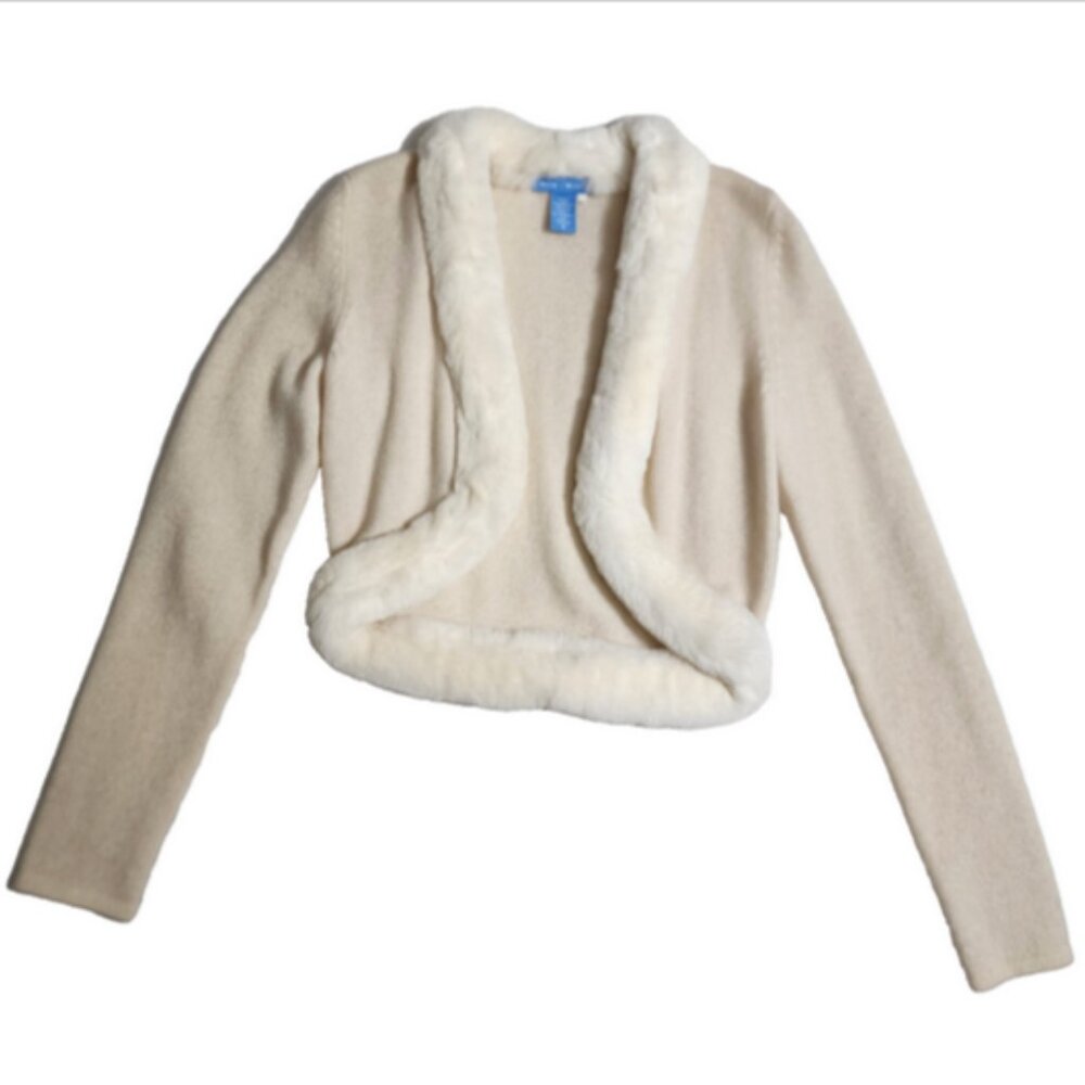 White+Warren 100% Cashmere Open Front Shrug w/Rabbit Trim Vintage RARE - Picture 4 of 11